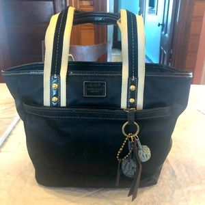 Black nylon Coach purse with leather trim